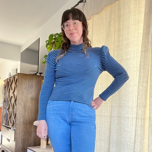 PushButton Blue Striped Turtleneck Avant Garde High Fashion Designer South Korea - Picture 5 of 8